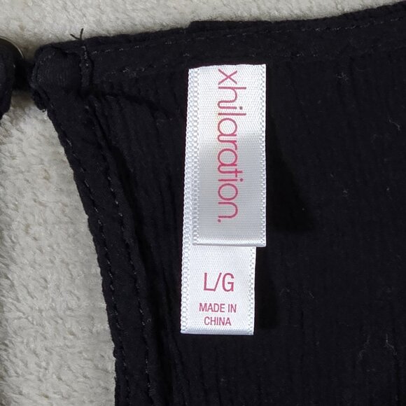 Xhilaration Black Boho Embroidered Yoke Peasant Blouse Long Sleeve L - Picture 6 of 8